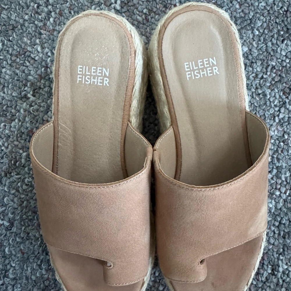 Eileen Fisher Tarry Toe Loop Brown Espadrille Slides Size 6.5 Womens - Picture 4 of 8